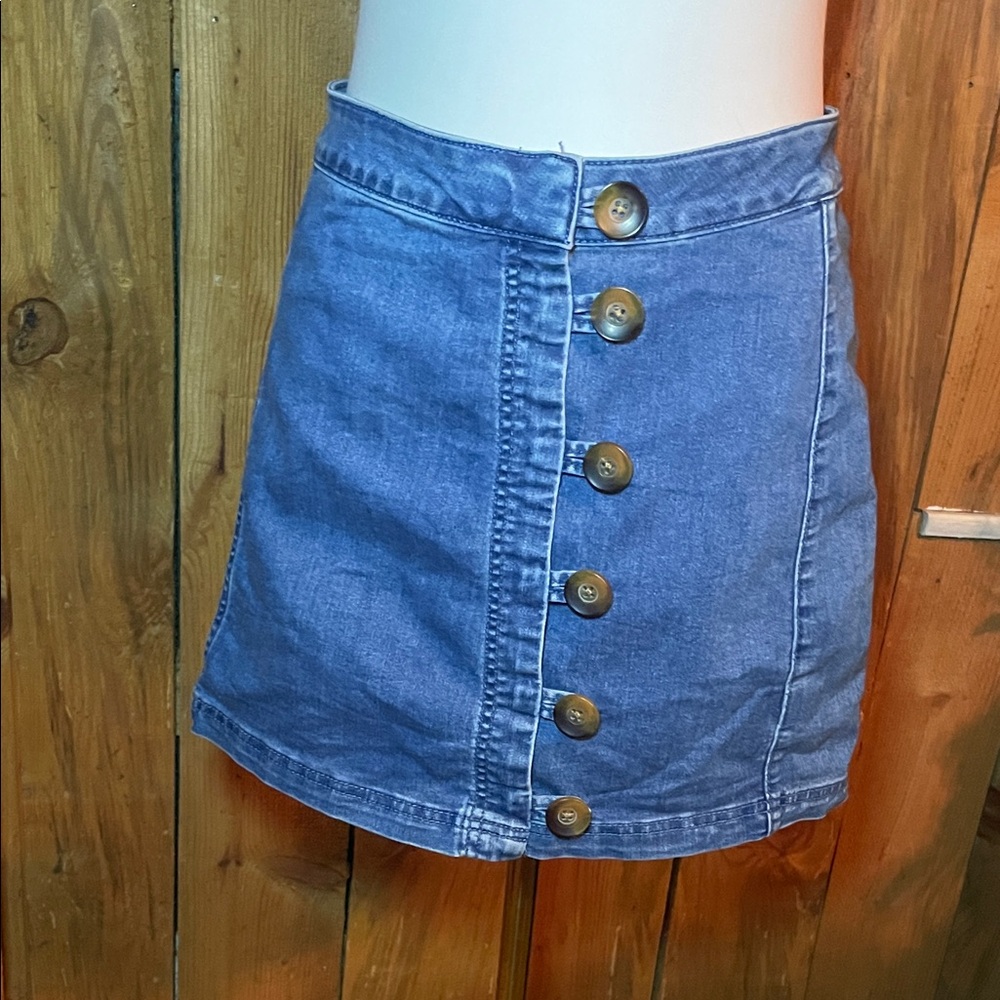 Free People Blue Button-Front Mini Skirt